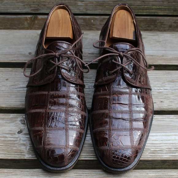 Genuine Crocodile Skin Patchwork Derby, David Eden, Men's 8.5 US, EUC - Picture 3 of 15